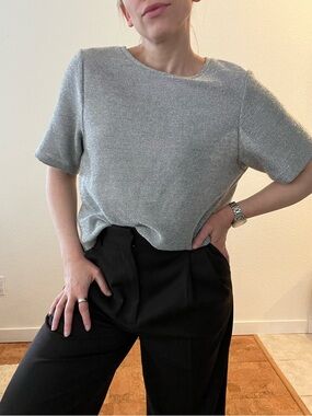 H&M Metallic Silver Short-Sleeve Knit Top